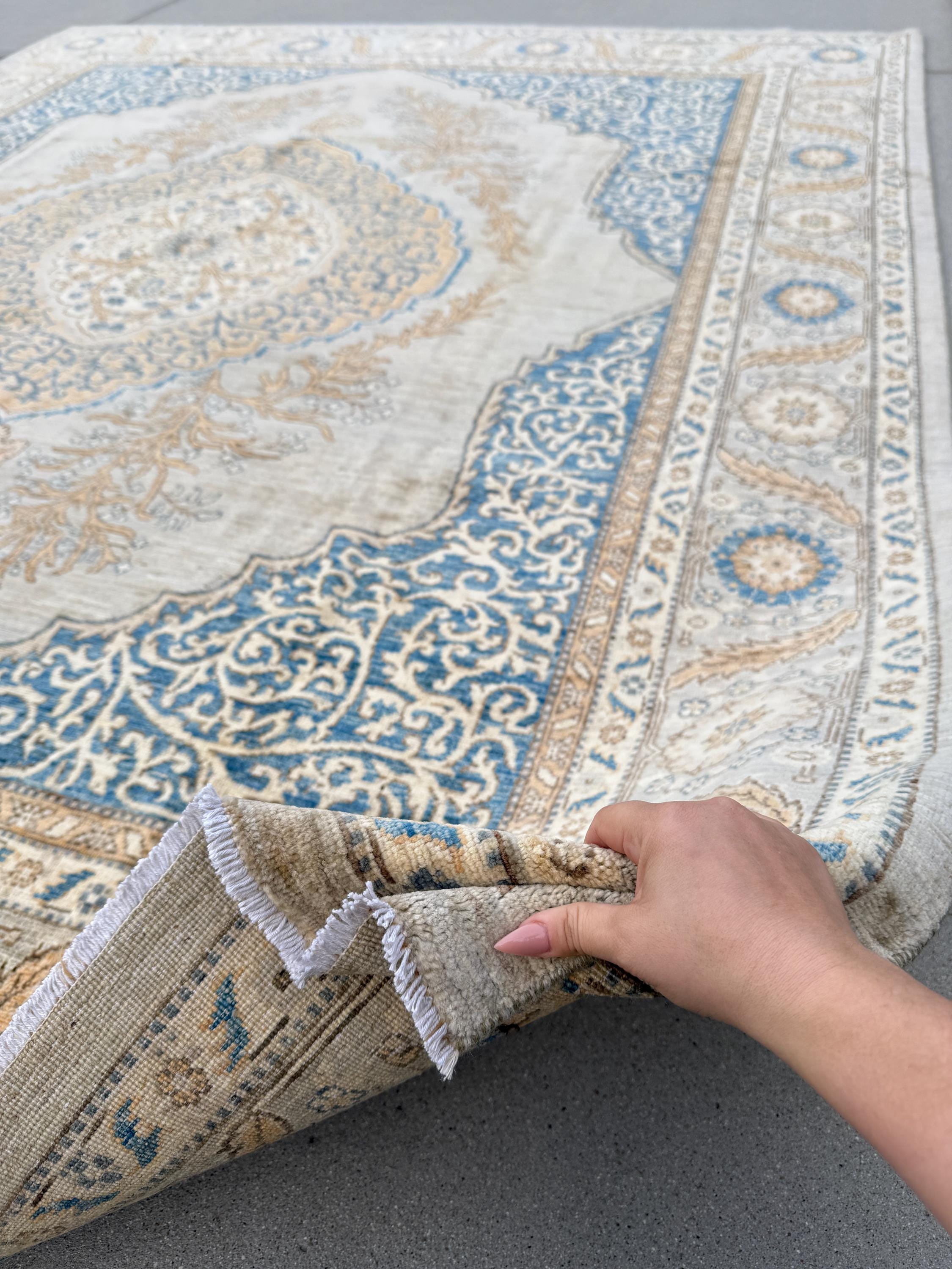 Prussian Rugs 8x10 (243x304) Handmade Afghan Rug | Taupe Beige Tan Cream Gold Peach ...