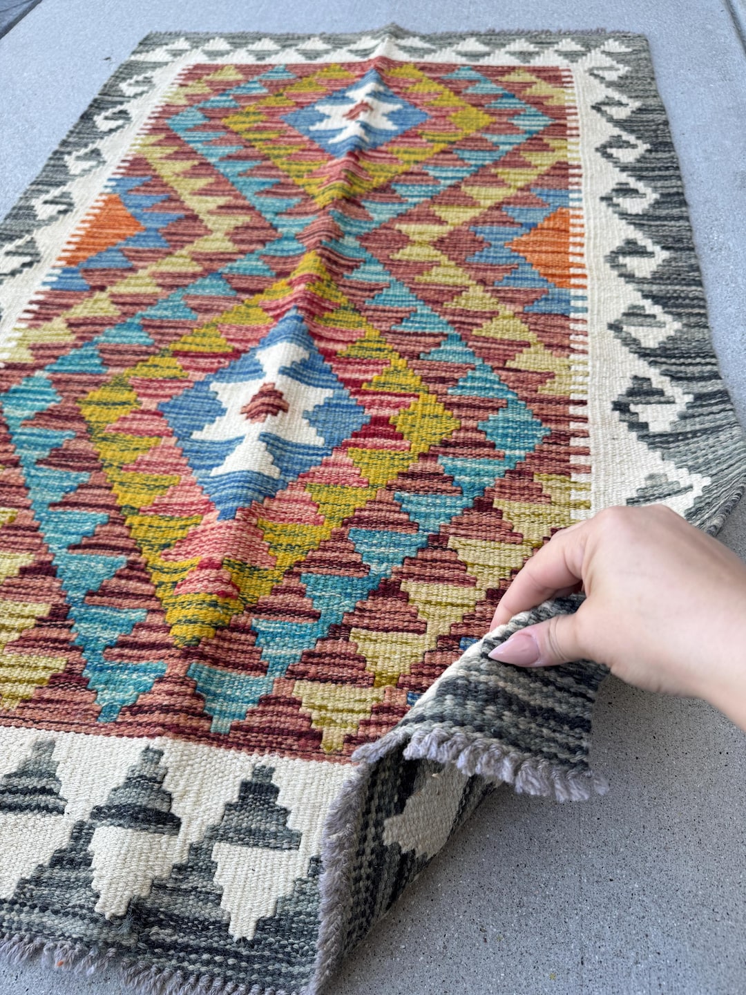 3x4 Handmade Afghan Kilim Rug | Rust Cream Teal Aqua Blue Navy Olive ...