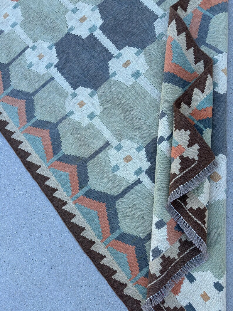 3x6 Handmade Afghan Kilim Runner Rug Pastel Coffee Brown Palm Leaf