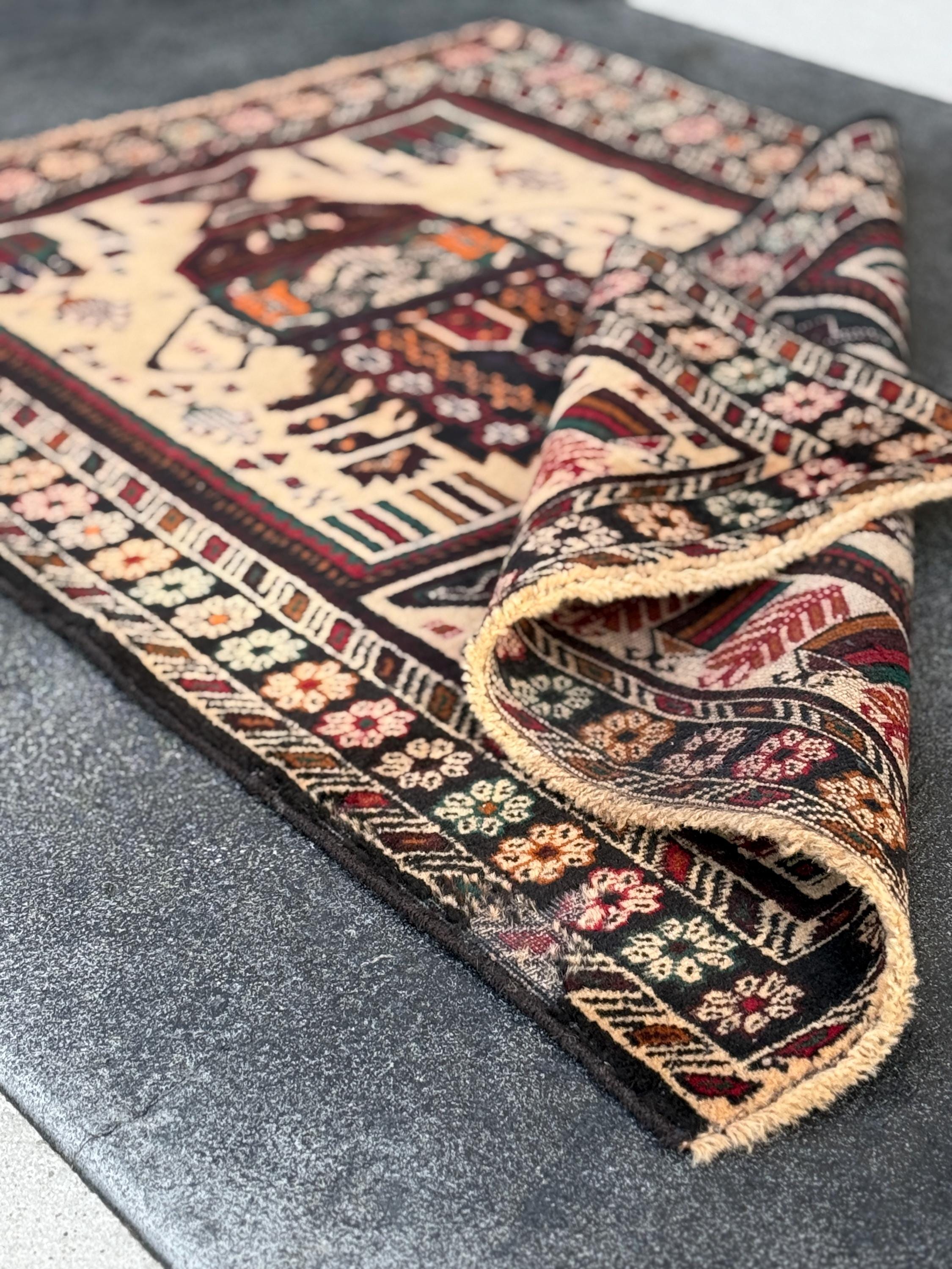 3x4-5 (91x152) ハンドメイド アフガン ヴィンテージ バルーチ ラグ