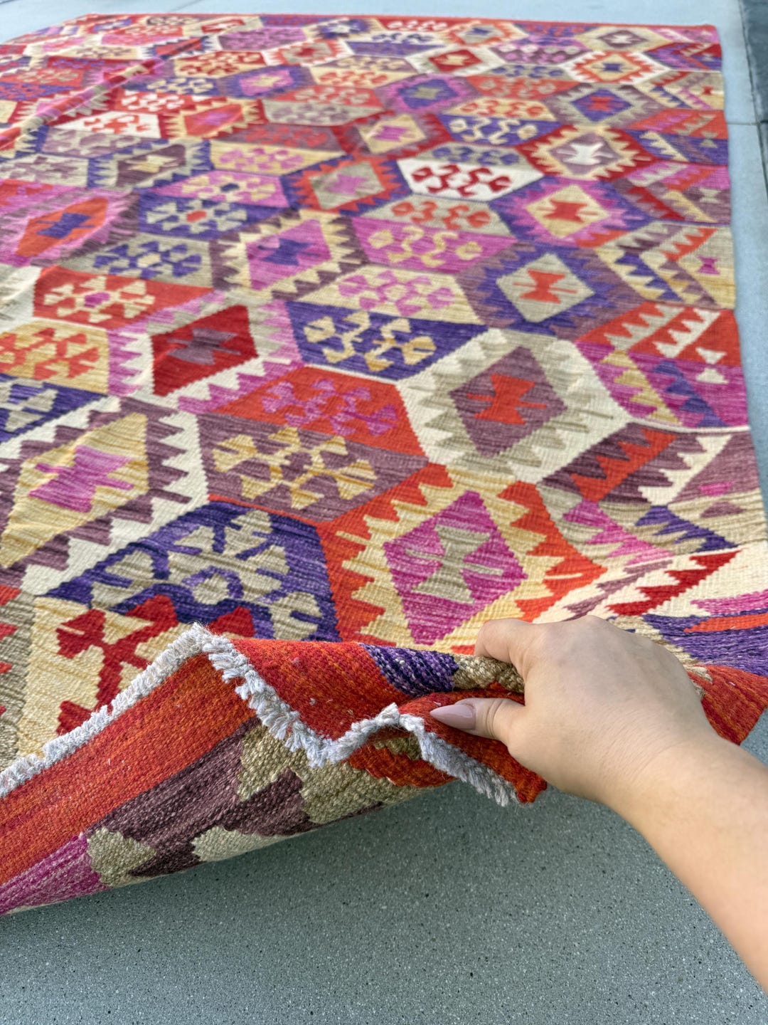 パキスタン製　ウールキリム　アフガンキリム 9x12 (274x366) ハンドメイド アフガニスタン キリム ラグ | オレンジ