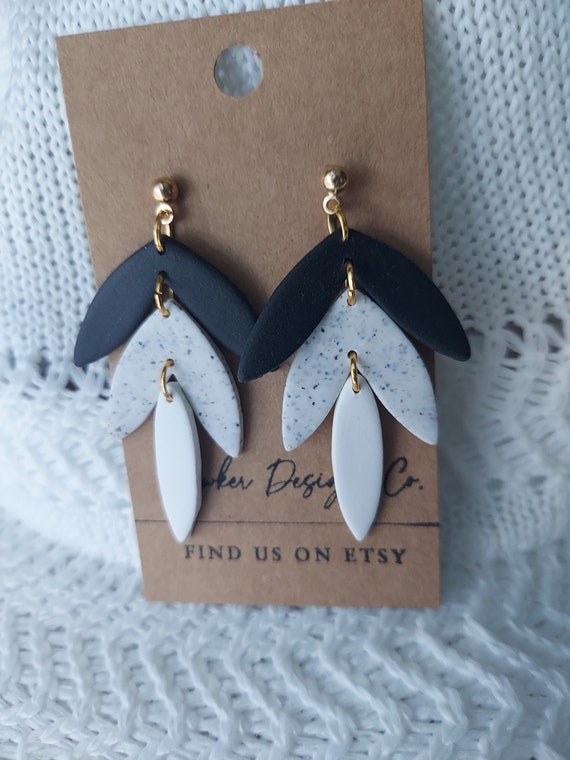 Black and White Polymer Clay Earrings Etsy