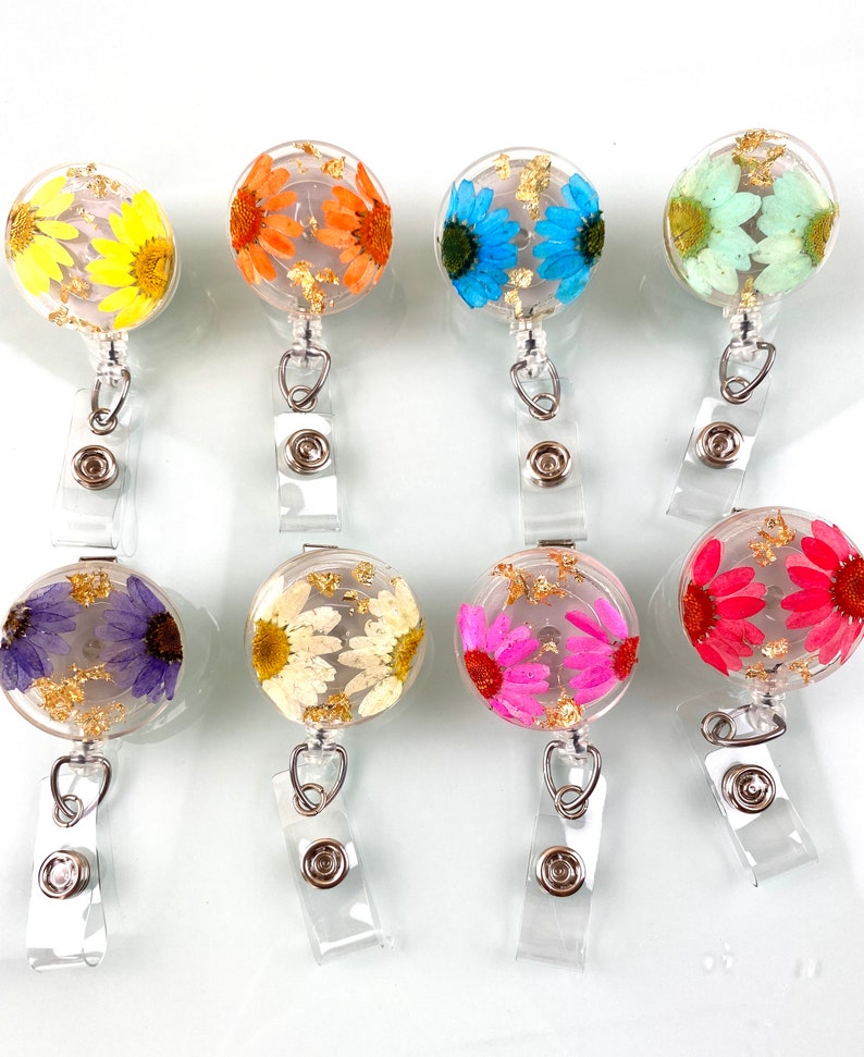Flower Retractable ID Badge Reel Custom Badge Reel Work Etsy