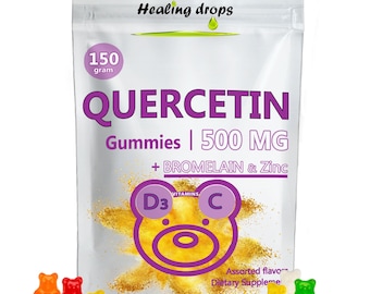 Healing Drops Quercetin with Bromelain Gummies - Vitamin C + Zinc + Vitamin D3 - Quercetin 500mg Gummies