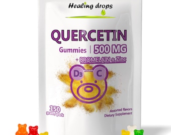 Healing Drops Quercetin with Bromelain Gummies - Vitamin C + Zinc + Vitamin D3 - Quercetin 500mg Gummies