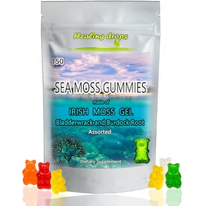 Sea Moss Gummies - Irish sea Moss raw Organic, Bladderwrack, Burdock Root. Made of Real Sea Moss Gel by Healing Drops