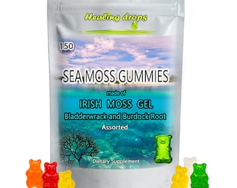 Sea Moss Gummies - Irish sea Moss raw Organic, Bladderwrack, Burdock Root. Made of Real Sea Moss Gel by Healing Drops