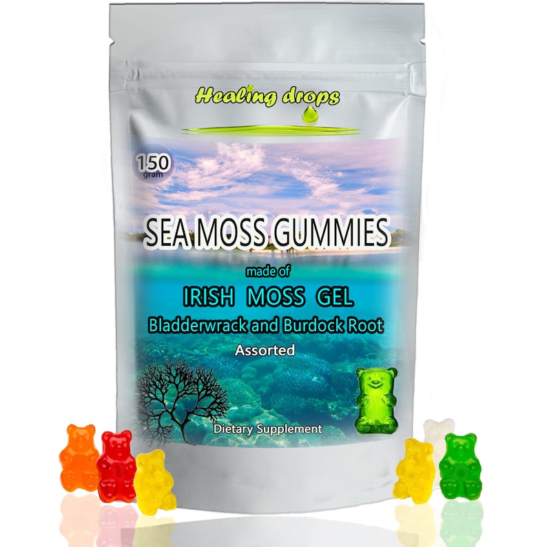 Sea Moss Gummies - Irish sea Moss raw Organic, Bladderwrack, Burdock Root. Made of Real Sea Moss Gel by Healing Drops 