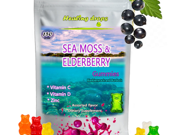 Irish Sea Moss Elderberry Gummies - Vitamin C D + Zinc - Bladderwrack Burdock Gummy Vegan Keto Detox Skin Joint Alkaline