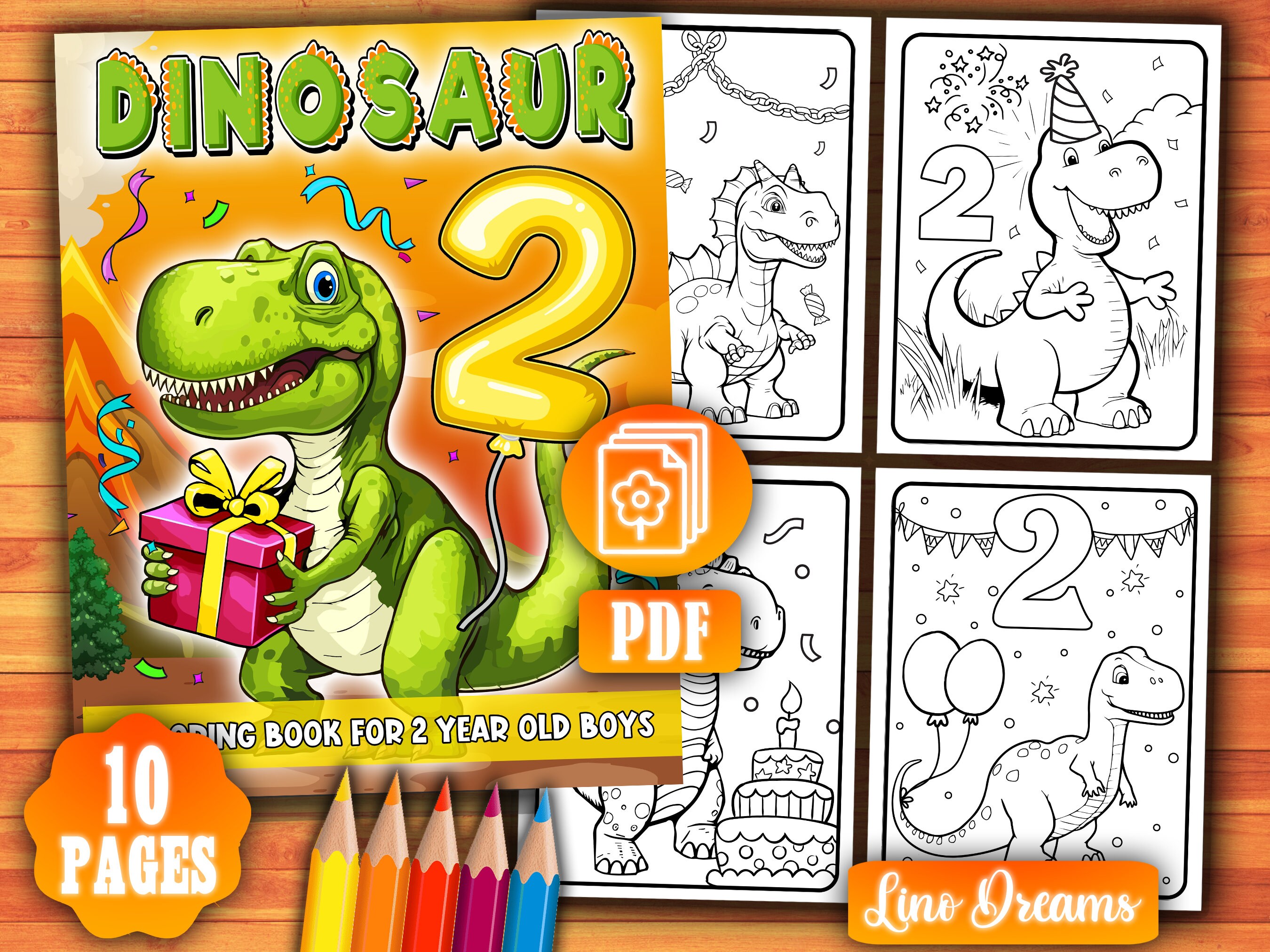Dinosaur Birthday Gift for 2 Year Old Boy Trex T rex Dino 2 Years Coloring Pages Kids Happy Birthday Party Present Printable Digital File Etsy