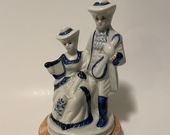 Vintage Porcelain Figurine, Victorian Style Man and Woman Figurine, Couple Figurine, Blue White Porcelain Figurine, Collectible Figurine