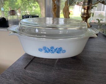 Vintage, Fire King Corn Flower Oven Ware, fire king dish with lid, vintage kitchen war/mid century casserole dish, collectible,Oval Covered