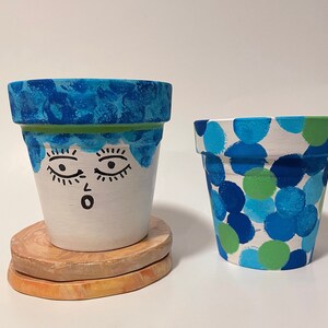 Gurls w/ curls. Blue/ green/ planter/ garden art/ painted pots/ Terracotta pot/ yard art/ painting art/ house warming gift/ Mother’s Day