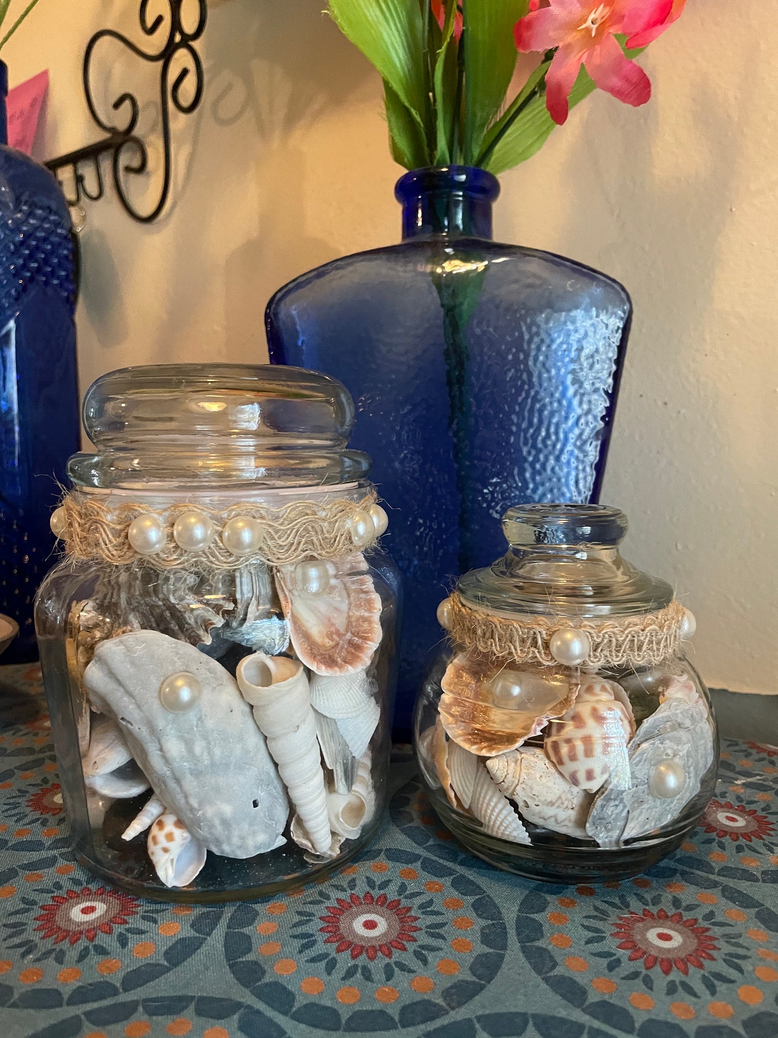 Sea shell home decor/handmade seashell jars/beach theme decor/ | Etsy
