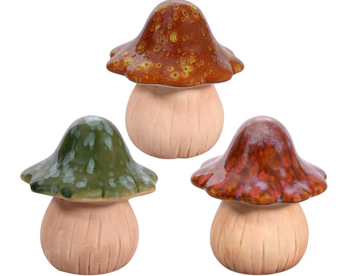 4pcs (Random Color) Ceramic Mushroom for Garden, Yard, Fairy Garden