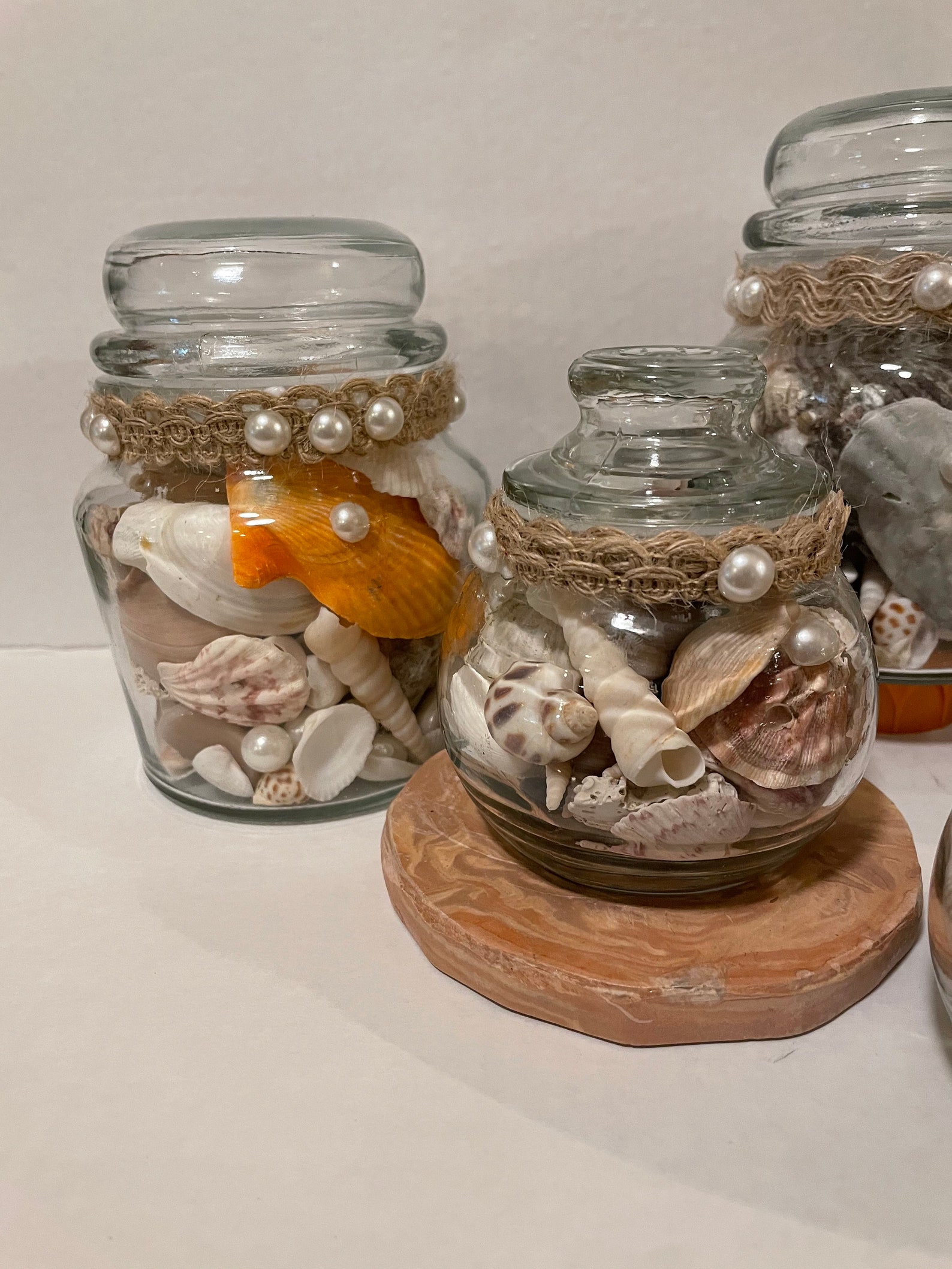 Sea shell home decor/handmade seashell jars/beach theme decor/ Etsy