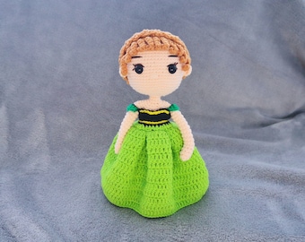 Muñeca Anna de Disney Frozen de ganchillo, juguete amigurumi hecho a mano