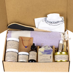 Luxury Self Care Gifts for Women, Bath Set for Women, Relaxing, Pampering & Stress Relief, Unique Spa Kit - Lavender Spa Gift Box 13 pc