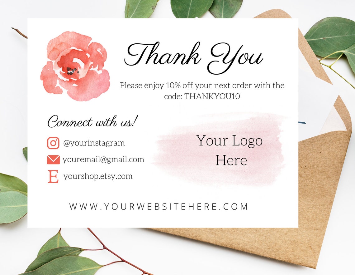 Editable and Printable Rustic Floral Business Thank You Card | Etsy
