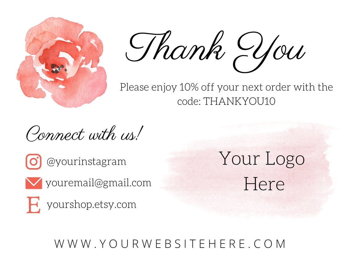 Editable and Printable Rustic Floral Business Thank You Card | Etsy
