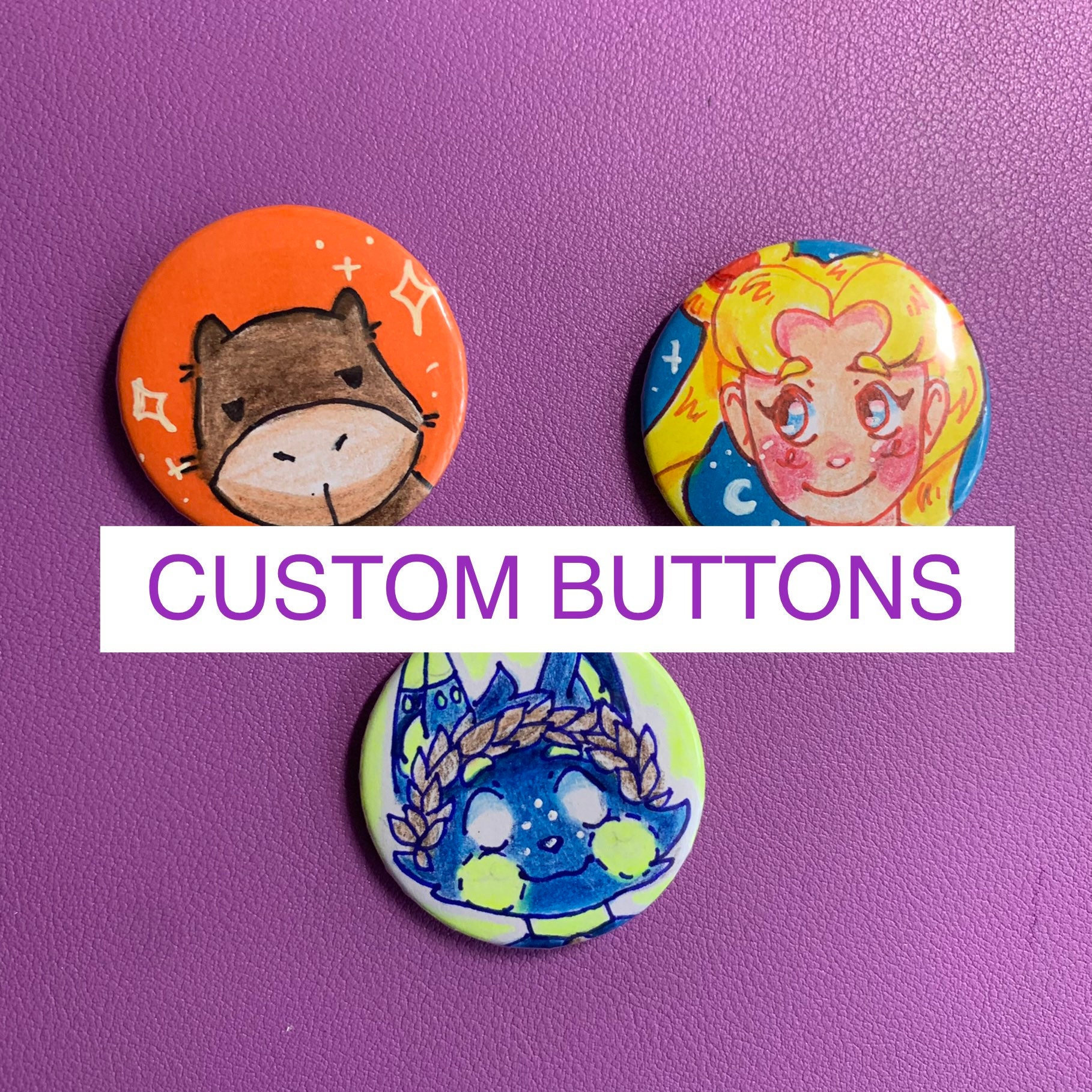 Hand Drawn Custom Buttons Ocs and Others - Etsy