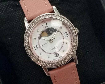 Moon tan leather and crystal watch hotsell
