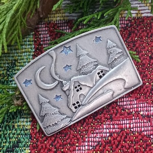 Vintage signierte JJ Winter Cottage Weihnachtsbrosche