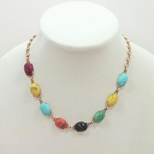 Vintage SCARAB Gold Plated  Lucite SCARAB Egyptian Revival Choker Necklace