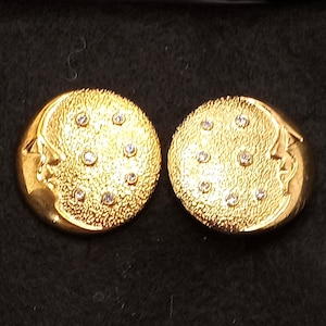 Vintage BUTLER Mid Century Gold Tone Celestial Clip On  Earrings Stars Moon
