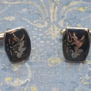 Vintage SIAM Sterling Silver Niello Cufflinks: Engraved Mekkala Design
