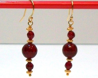 Hand Crafted Faceted Garnet Stacked Bead 14k Gold Filled Drop Earrings