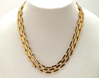 vintage Signé NAPIER© Gold Tone Brick Chain 18 pouces Collier Tank Track