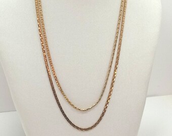 Collier Rétro Maille Plate Or 3195 - Bijou Vintage Femme, Fantaisie Torsadé, Occasion Parfait État