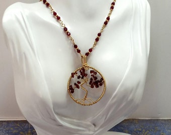 Hand Crafted Faceted Garnet Bead 14k Gold Filled Celtic Tree of Life  Pendant OOAK