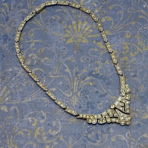 Collier ras de cou Art Déco articulé à maillons articulés en strass plaqué rhodium et strass