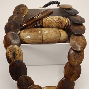 Vintage Dyed Bone Necklace & Brass Bangle Set