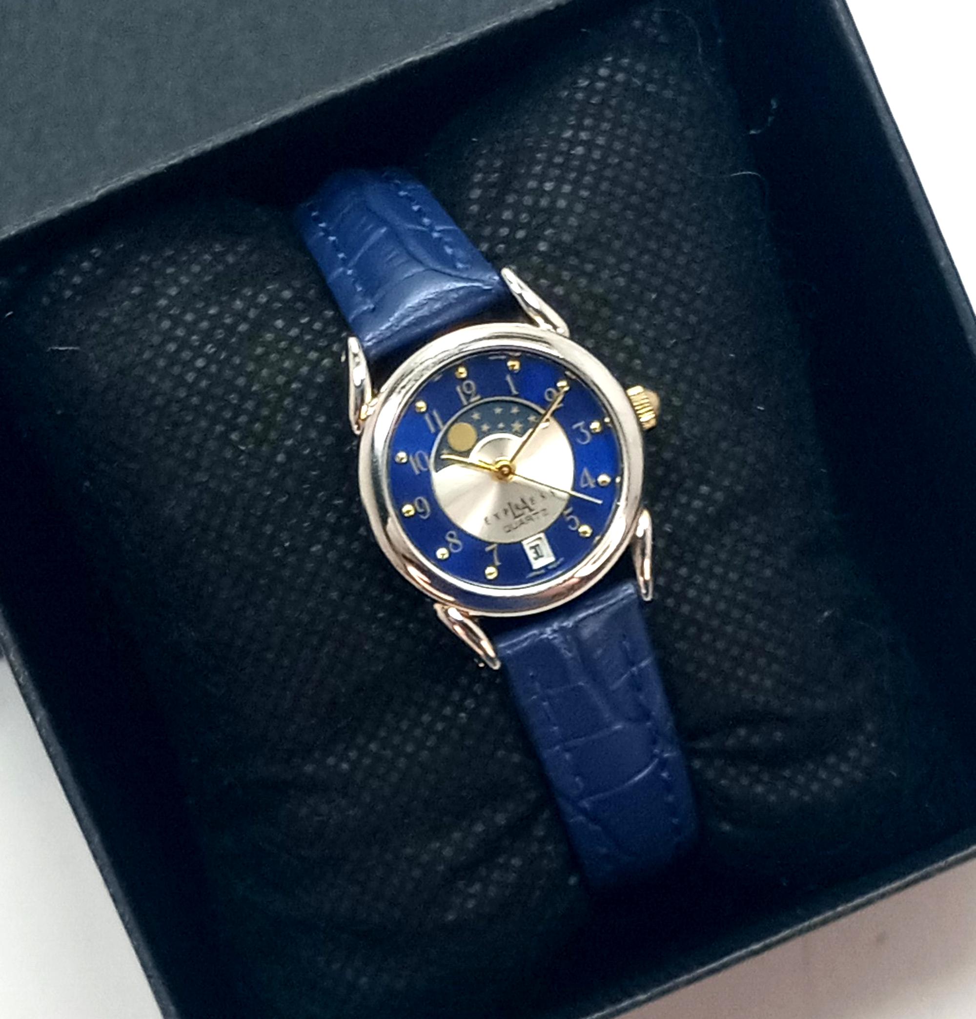 Vintage Express Laplass Moon Phase Watch Celestial Sun Moon Dial Working Quartz L A Express, Moon Phase, Men main image 2