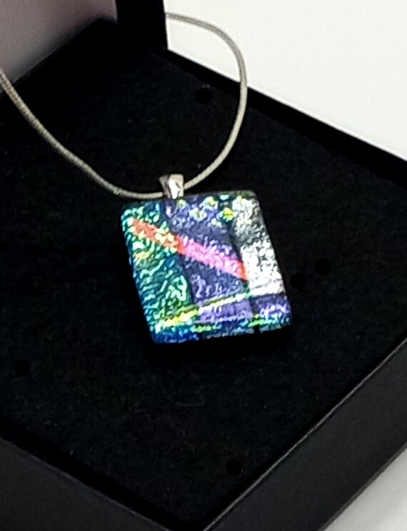 Vintage Sterling Silver Dichroic Fused Glass Pend… - image 2