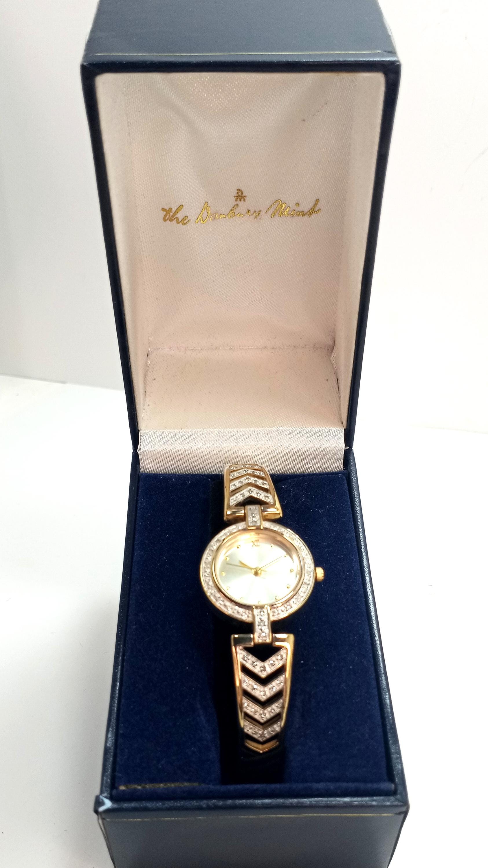 Vintage Danbury Mint Watch 14K gold plated silver w/ diamonds Vintage Danbury Mint Diamond Dress Watch: 14k Gold Plated  main image 3