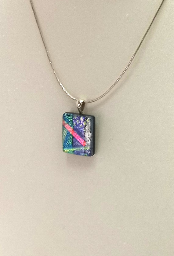 Vintage Sterling Silver Dichroic Fused Glass Pend… - image 7