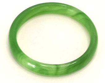 Vintage Green Swirl Glass Bangle Bracelet Translucent Jade Green