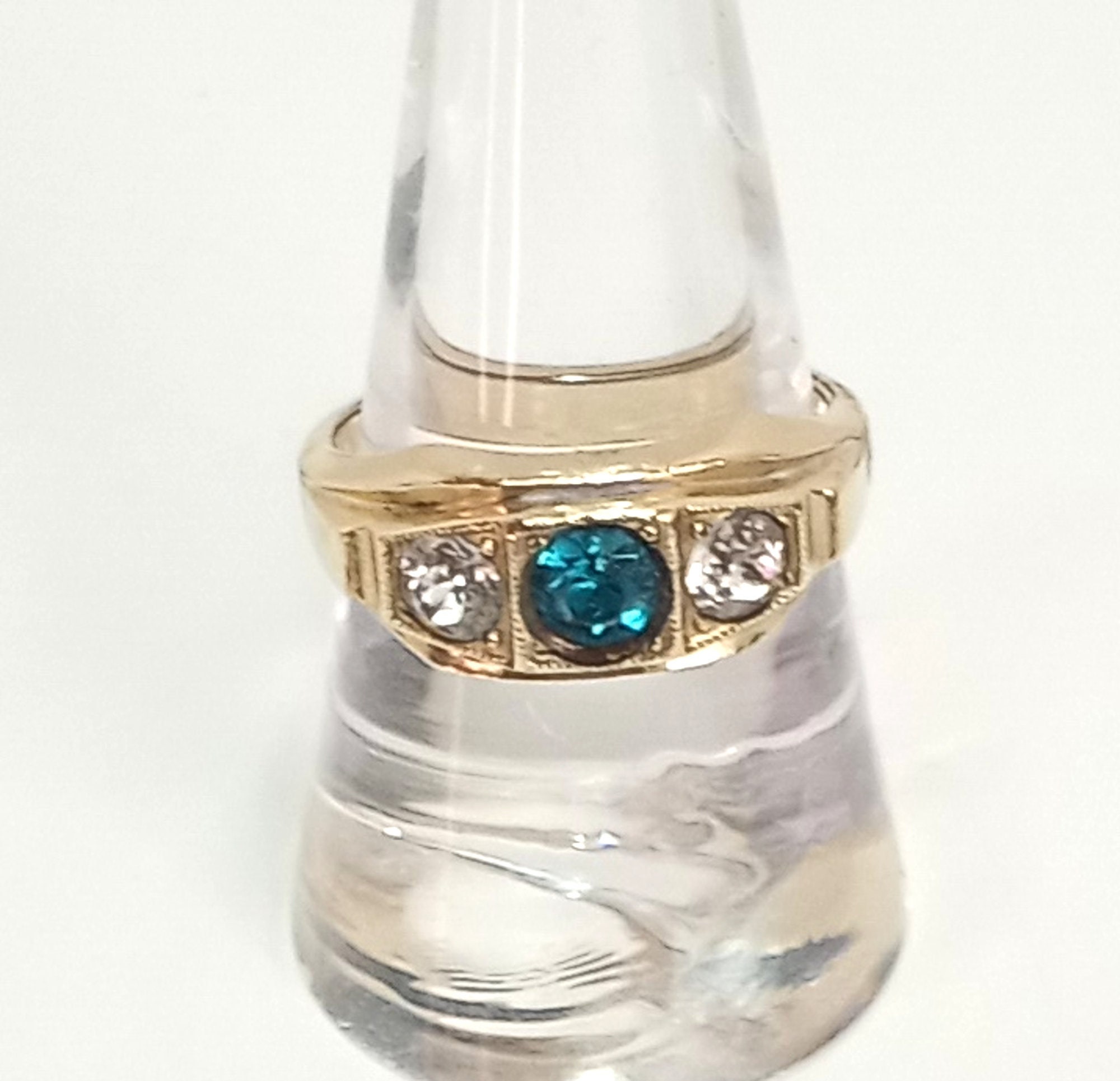 Vintage 70's Men's Size 9 Gold Filled Rhinestone Ring 1/20