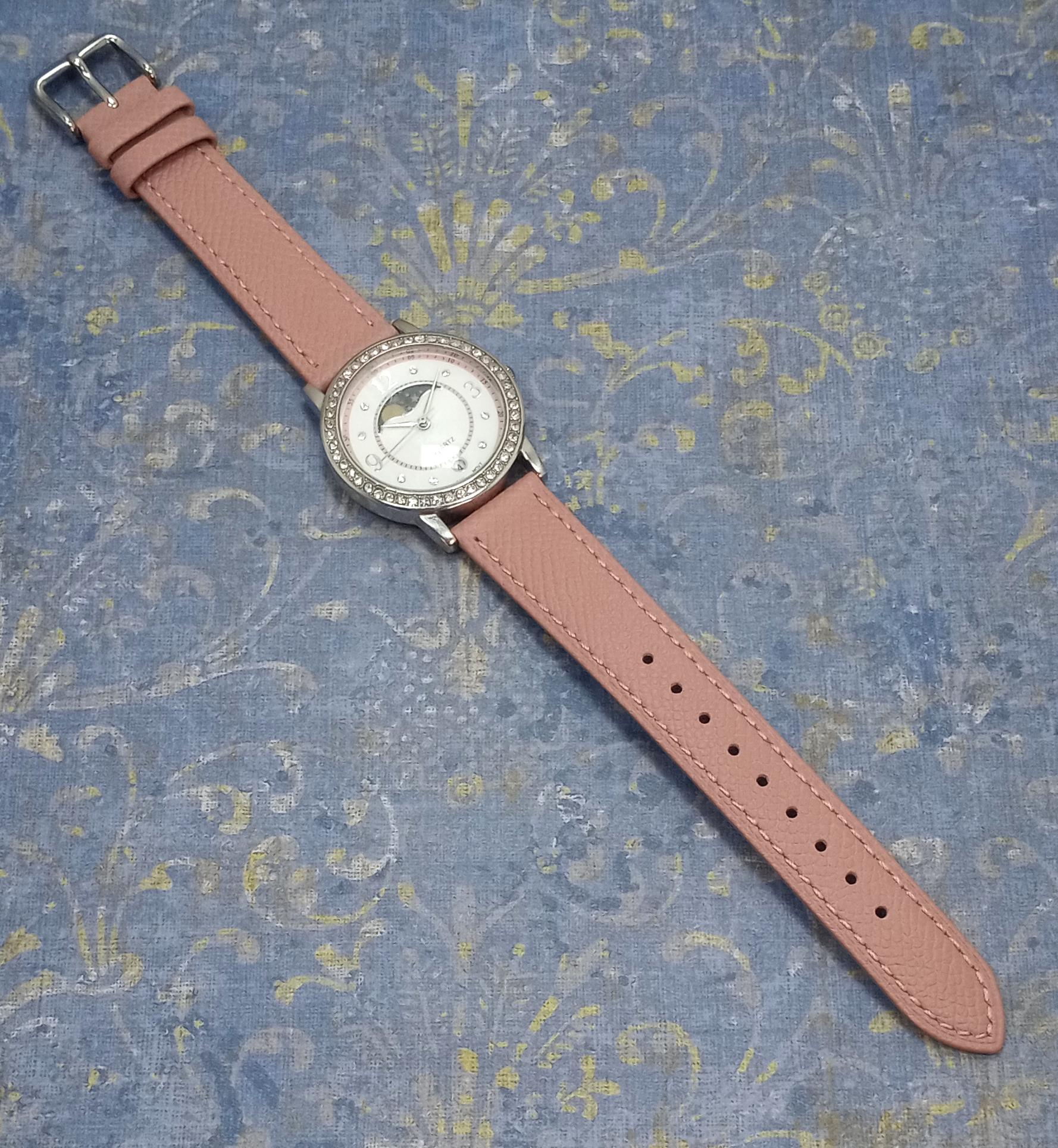 Vintage Moon Phase Watch: Pink Leather Band, Crystal Bezel  display picture 2