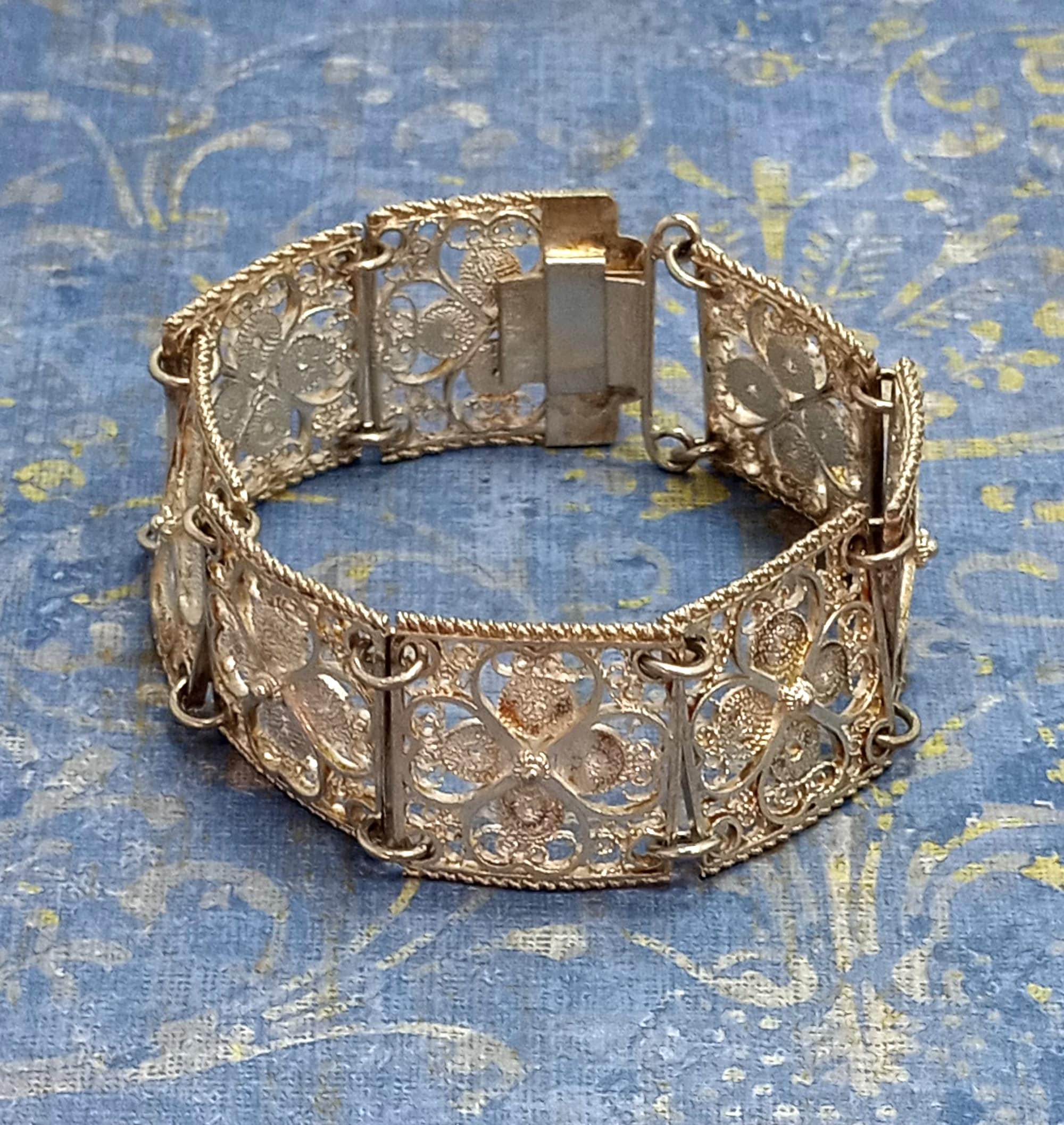 Vintage Silver Etruscan Filigree Square Panel Link Open Work