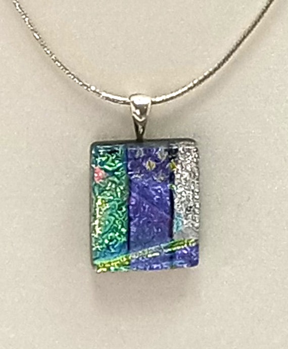 Vintage Sterling Silver Dichroic Fused Glass Pend… - image 3