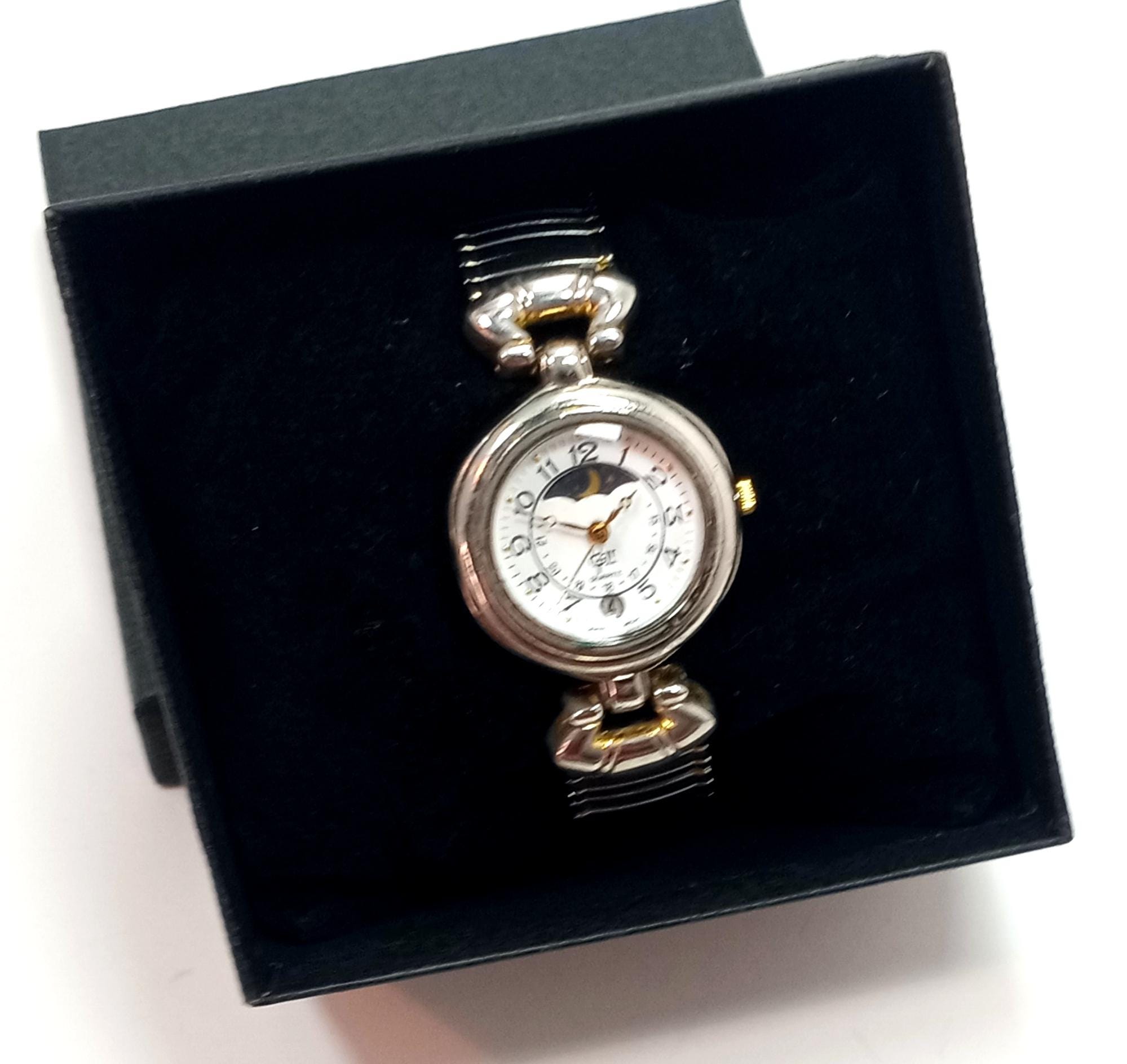 Vintage Gloria Vanderbilt Moon Phase Watch: Gold & Silver 