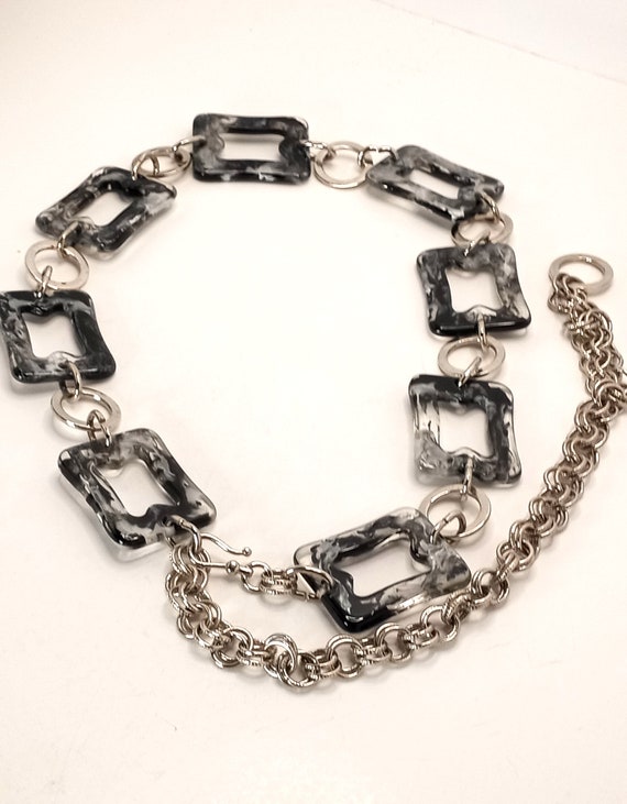 Square lucite with silver hardware chain belt Silver Square Chain Belt - Etsy main image 4