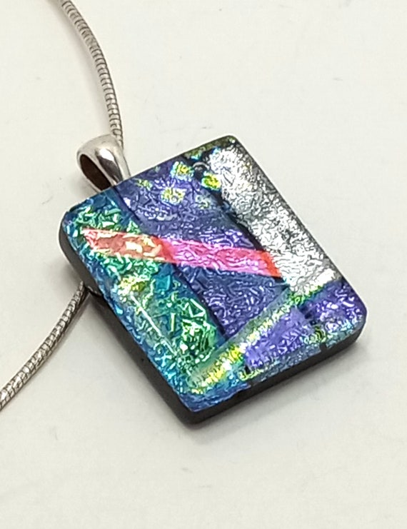 Vintage Sterling Silver Dichroic Fused Glass Pend… - image 8