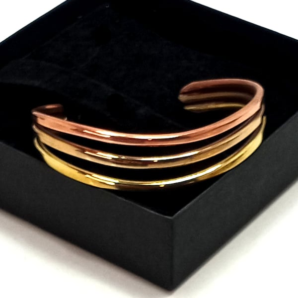 Vintage Mixed Metal Copper Bronze Brass Tri Colour Cuff Bracelet