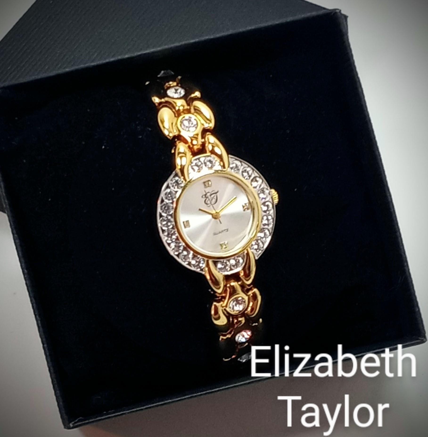 Vintage Elizabeth Taylor Quartz Watch: Gold Tone Crystal  display picture 3